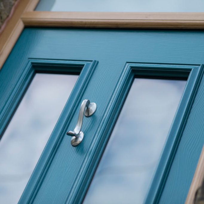 door handle of a blue composite door